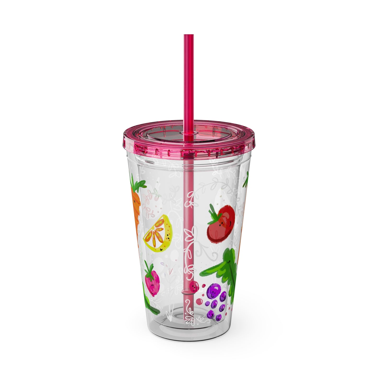 Silly Sippers BPA FREE ACRYLIC Tumbler with Straw, 16oz - Happy Fruit and Veg