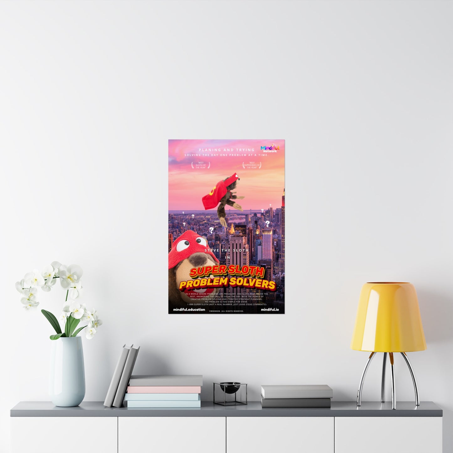 Mindiful® "Super Sloth Problem Solvers Cityscape Movie" Matte Vertical Poster