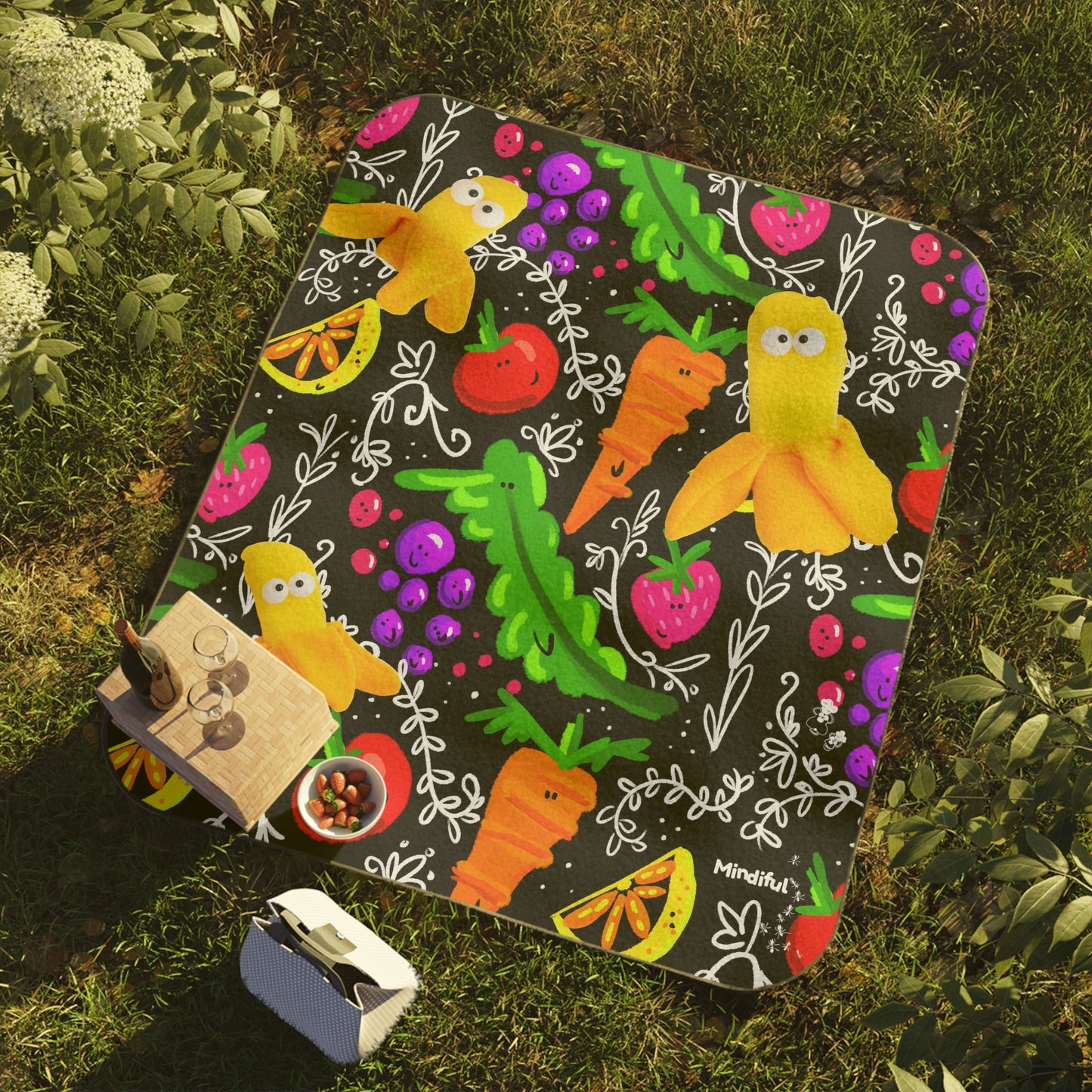 Calming Kitchen Fruit and Veggie Print Picnic Blanket