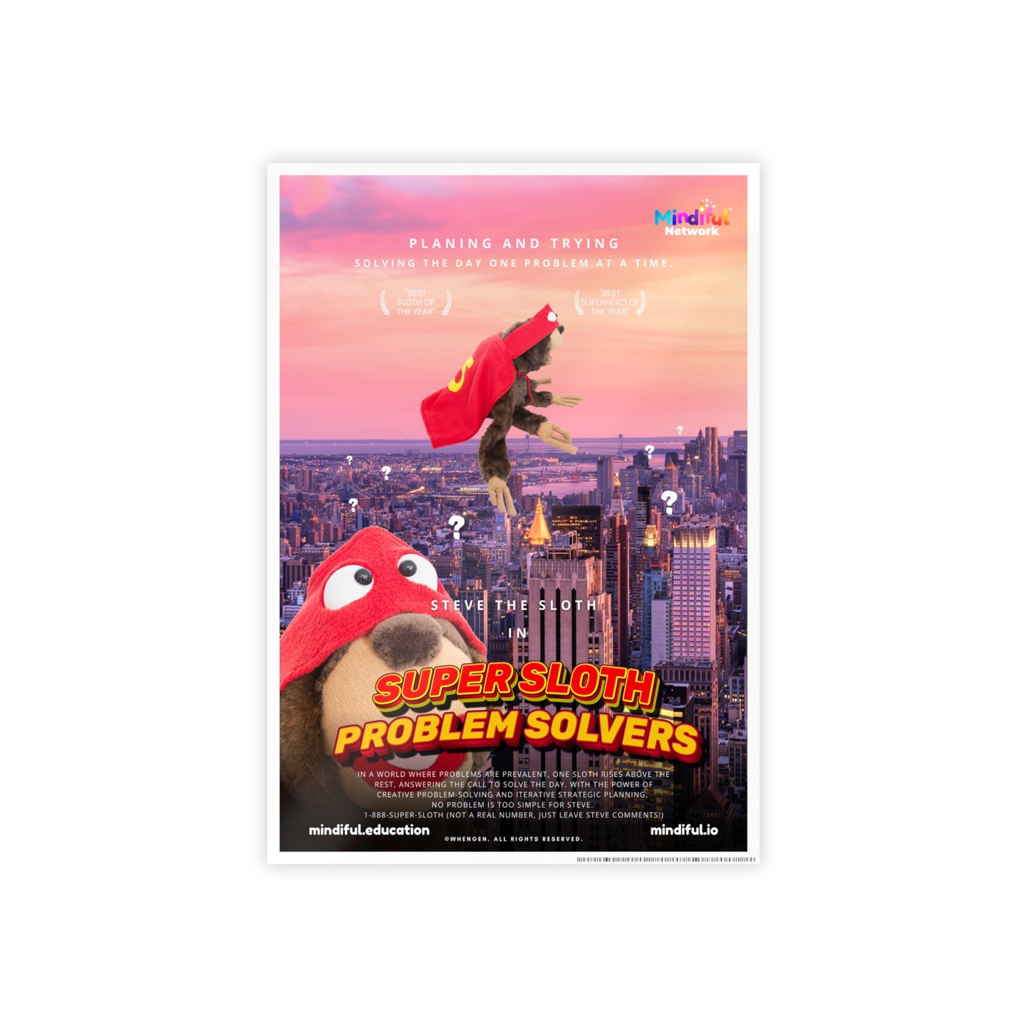 Mindiful® "Super Sloth Problem Solvers Cityscape Movie" GLOSSY Poster