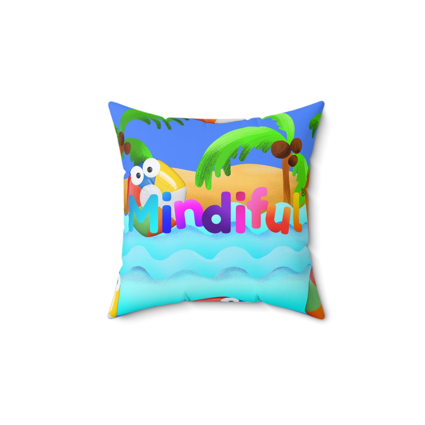 Mindiful® "Grey Bird Beach Day" Square Pillow