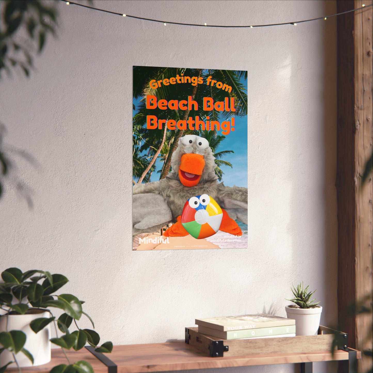 Mindiful® "Greetings from Beach Ball Breathing" Grey Bird Matte Vertical Poster