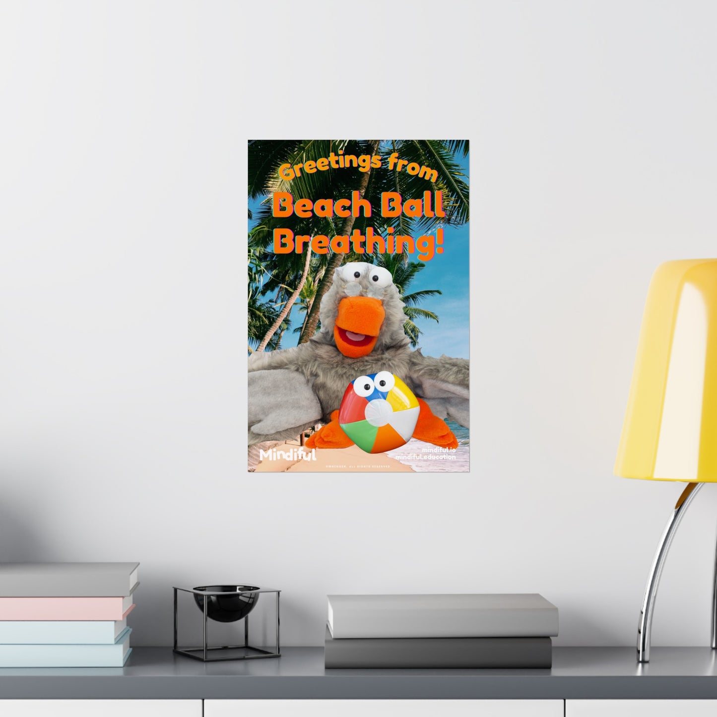 Mindiful® "Greetings from Beach Ball Breathing" Grey Bird Matte Vertical Poster