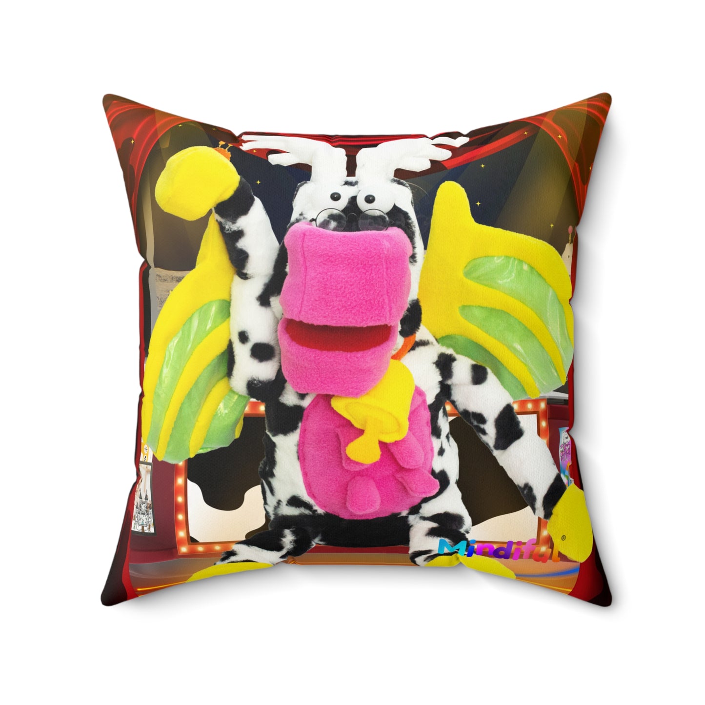 Mindiful® Cow Dragon "The Moon Show Showtime" Square Pillow