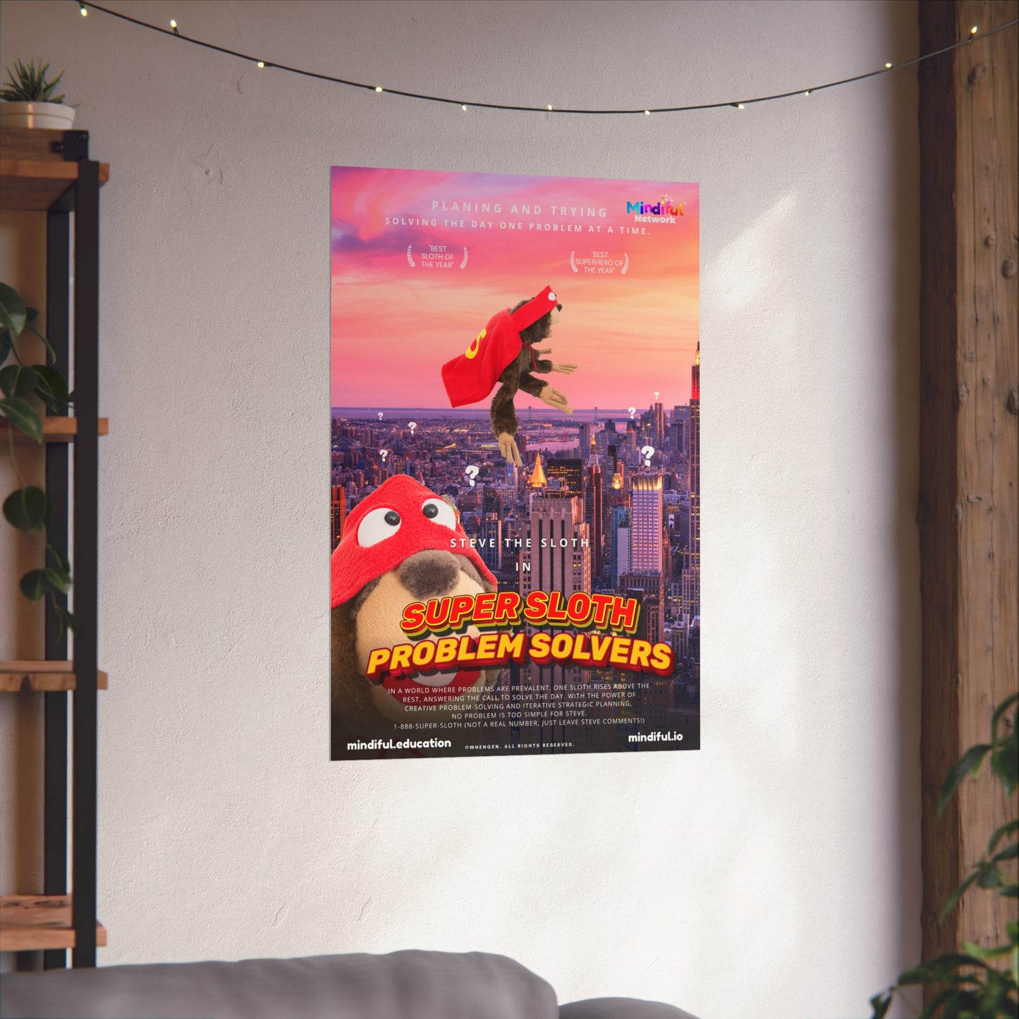 Mindiful® "Super Sloth Problem Solvers Cityscape Movie" Matte Vertical Poster