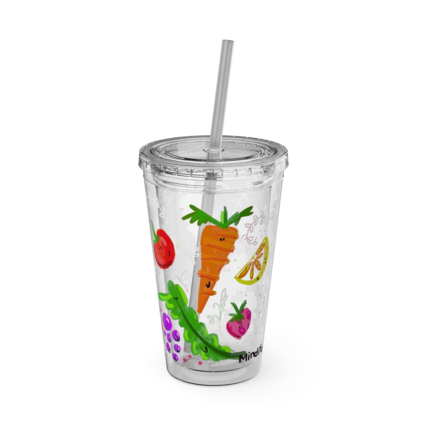 Silly Sippers BPA FREE ACRYLIC Tumbler with Straw, 16oz - Happy Fruit and Veg