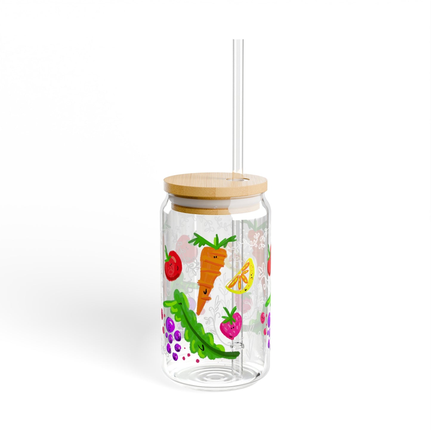 Silly Sippers GLASS with or w/o Straw, 16oz - Happy Fruit and Veg