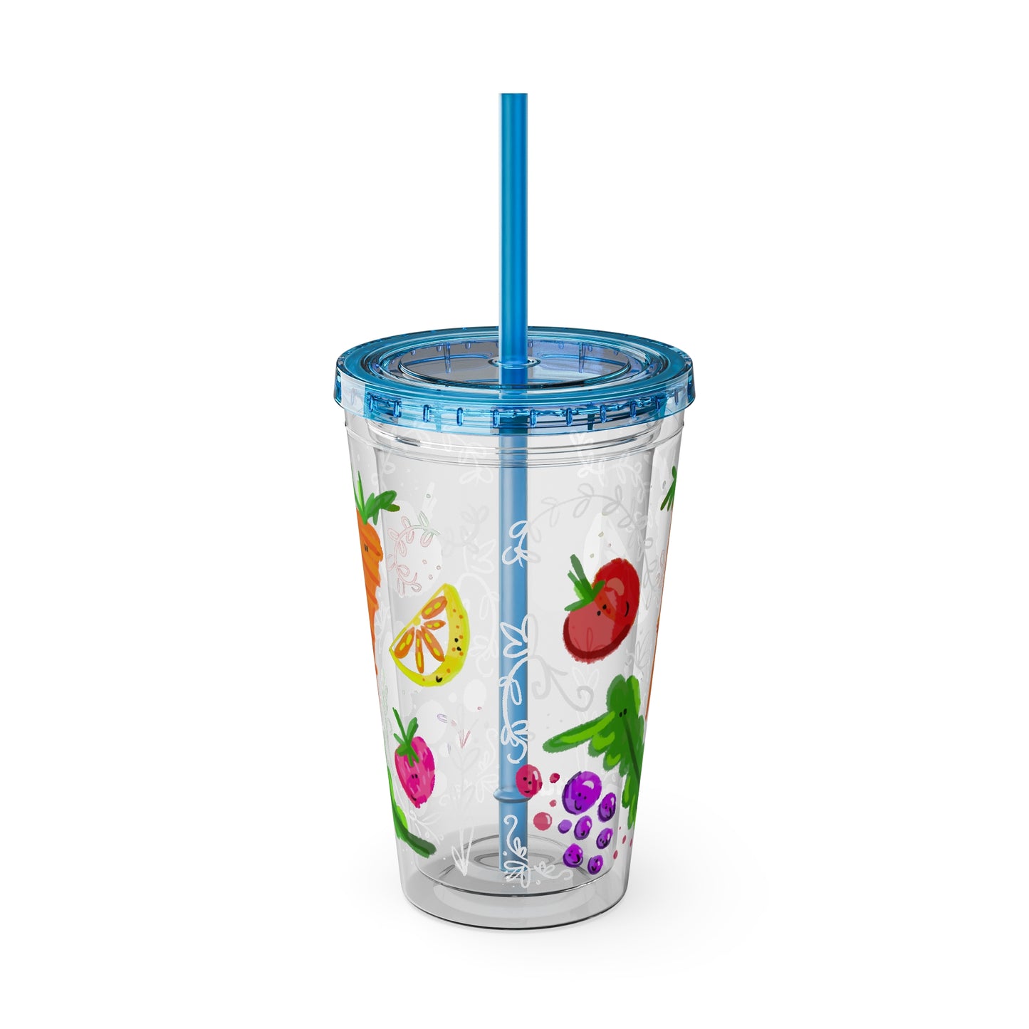 Silly Sippers BPA FREE ACRYLIC Tumbler with Straw, 16oz - Happy Fruit and Veg