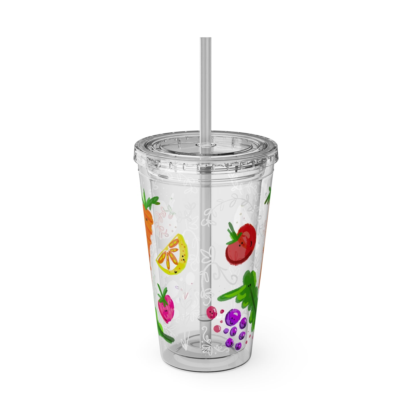 Silly Sippers BPA FREE ACRYLIC Tumbler with Straw, 16oz - Happy Fruit and Veg