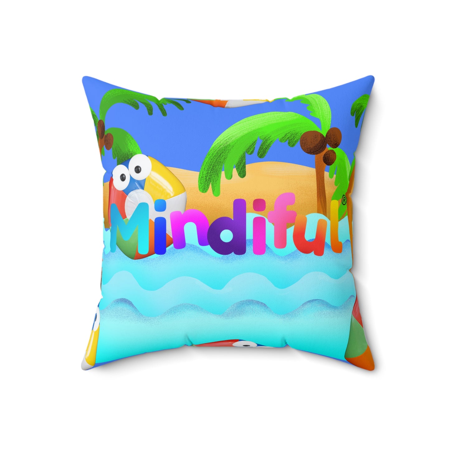 Mindiful® "Grey Bird Beach Day" Square Pillow