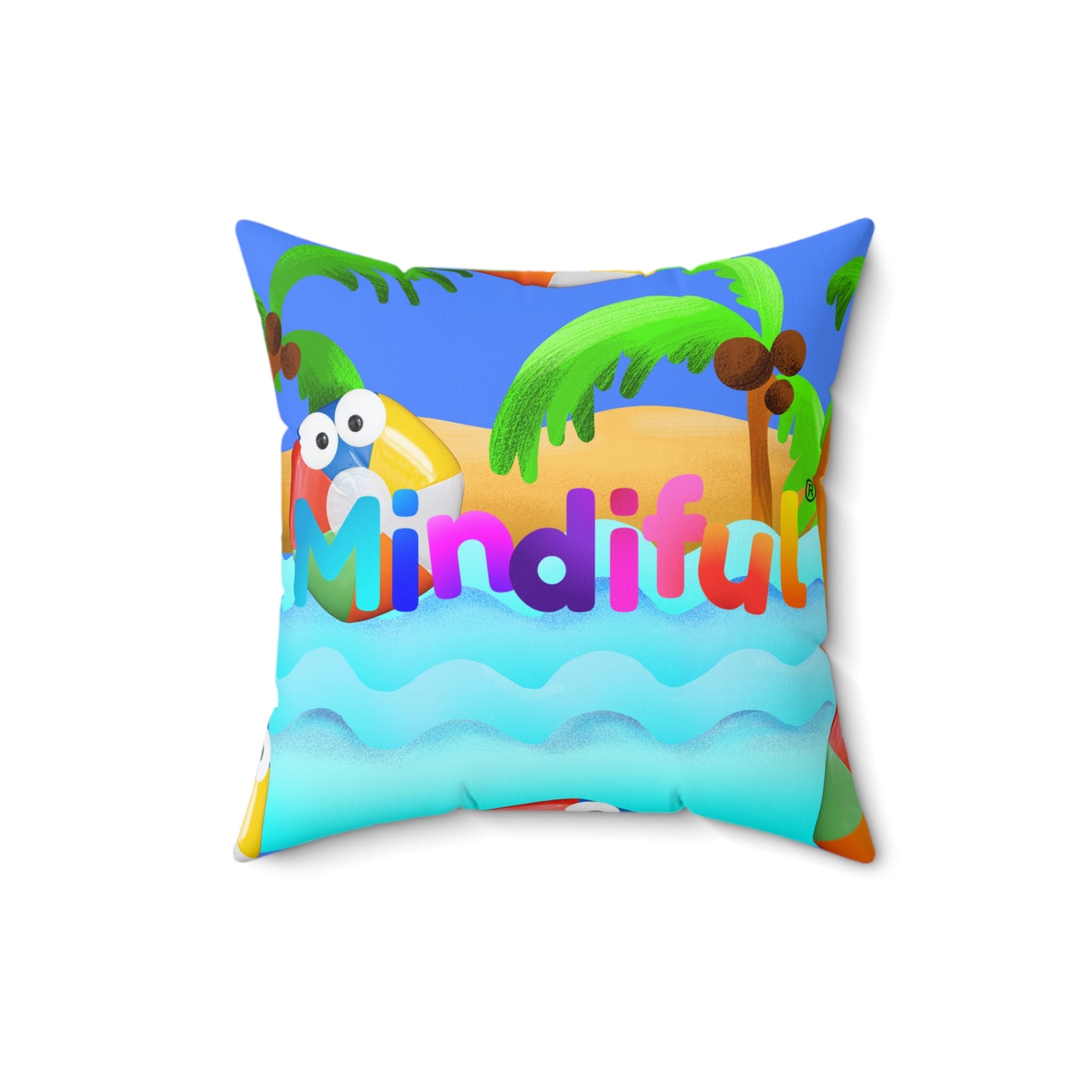 Mindiful® "Grey Bird Beach Day" Square Pillow