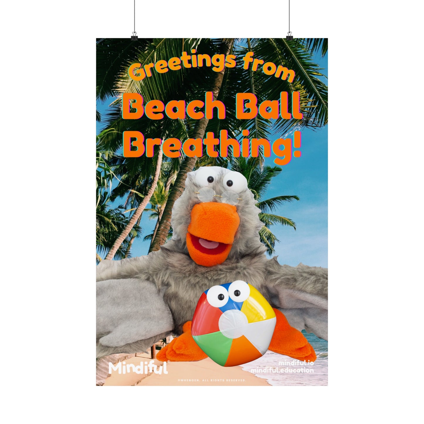 Mindiful® "Greetings from Beach Ball Breathing" Grey Bird Matte Vertical Poster