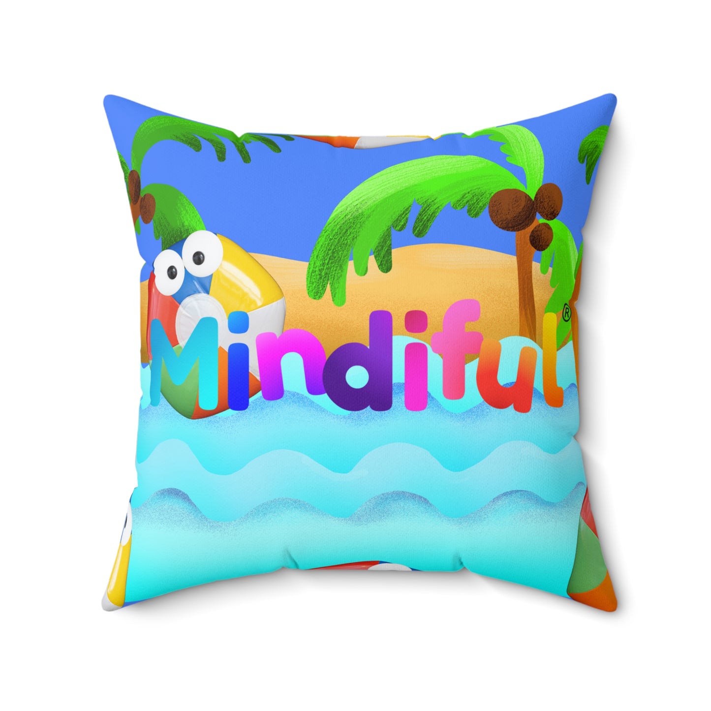 Mindiful® "Grey Bird Beach Day" Square Pillow