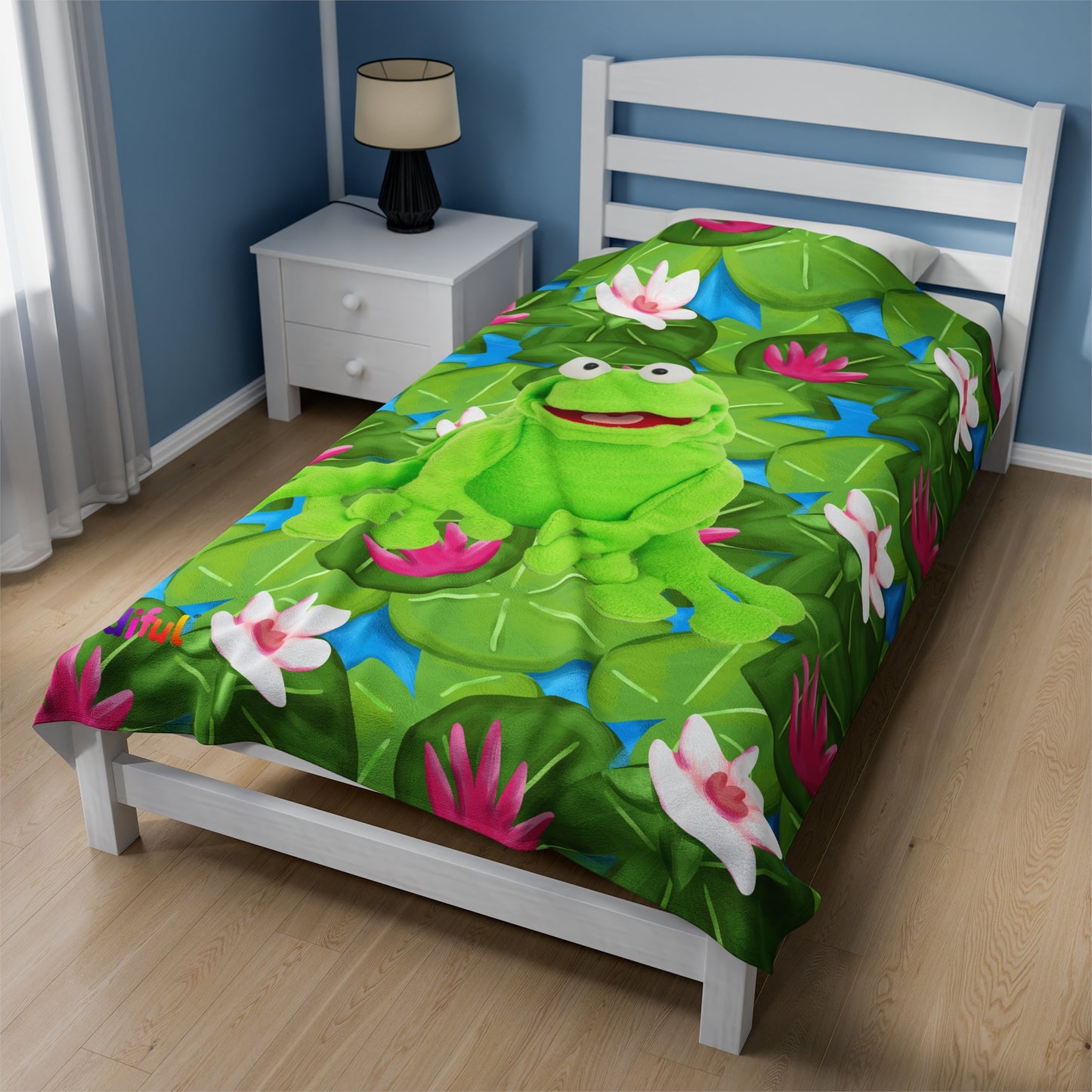 Mindiful® "Lily Pad Puddles" Velveteen Plush Snuggle Blanket