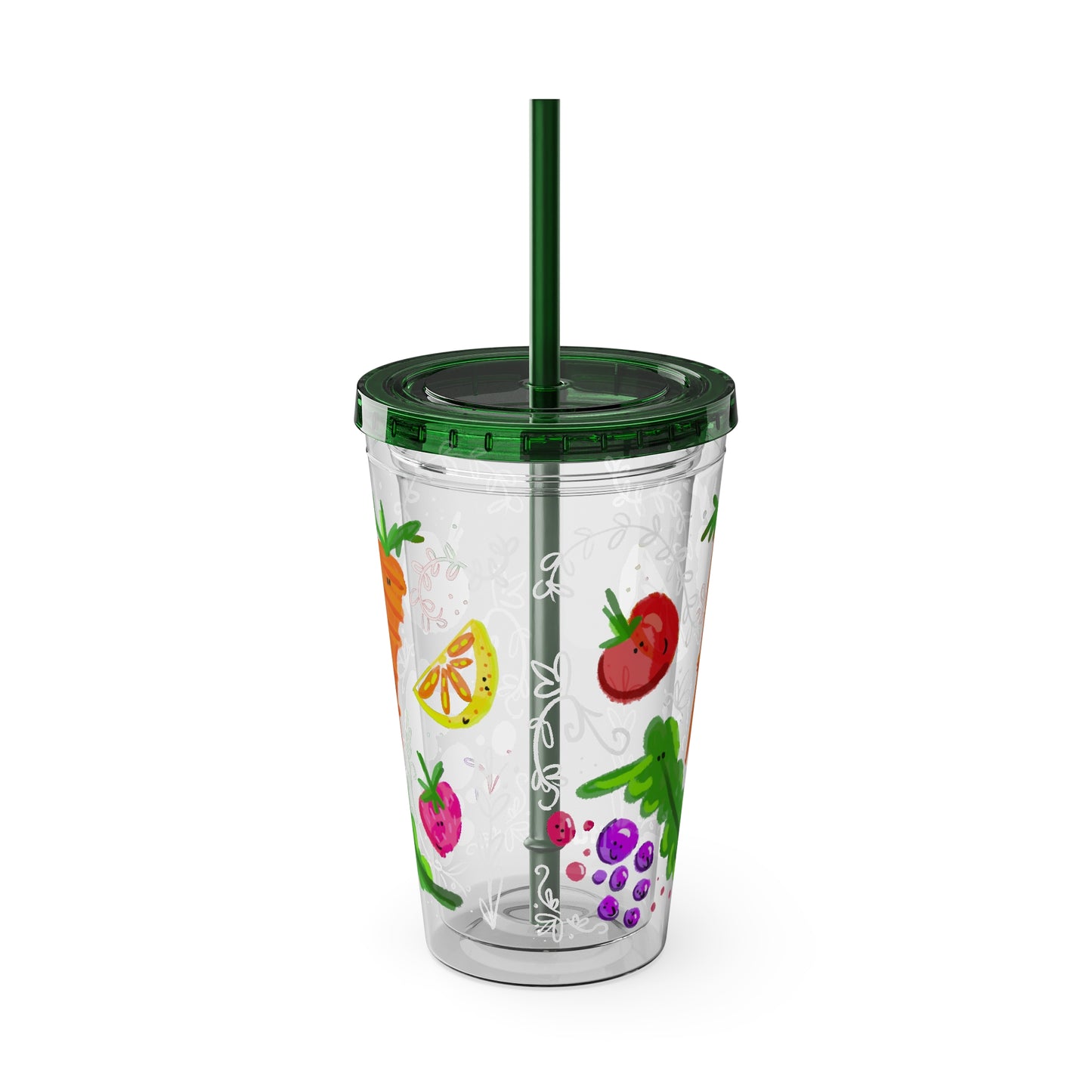 Silly Sippers BPA FREE ACRYLIC Tumbler with Straw, 16oz - Happy Fruit and Veg