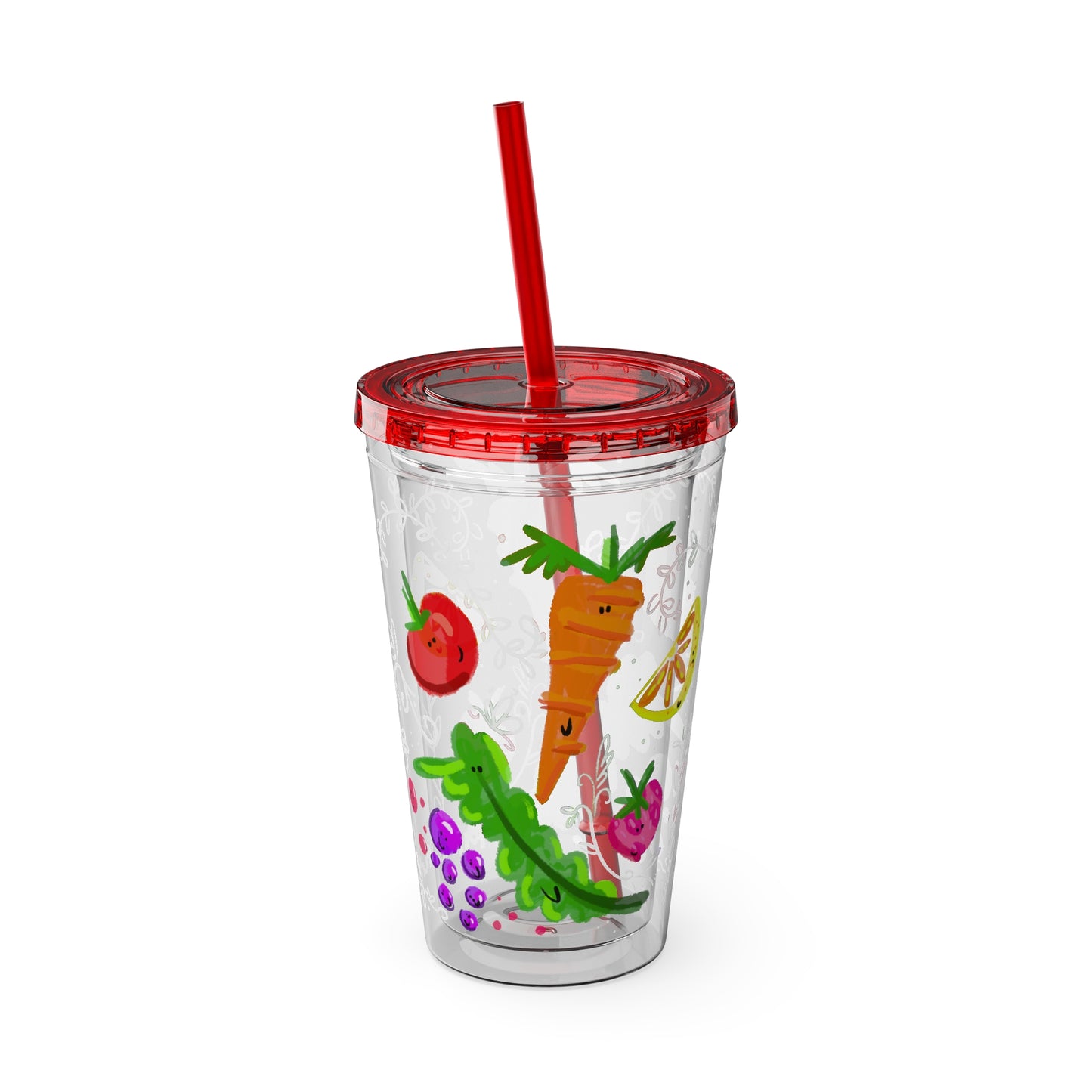 Silly Sippers BPA FREE ACRYLIC Tumbler with Straw, 16oz - Happy Fruit and Veg