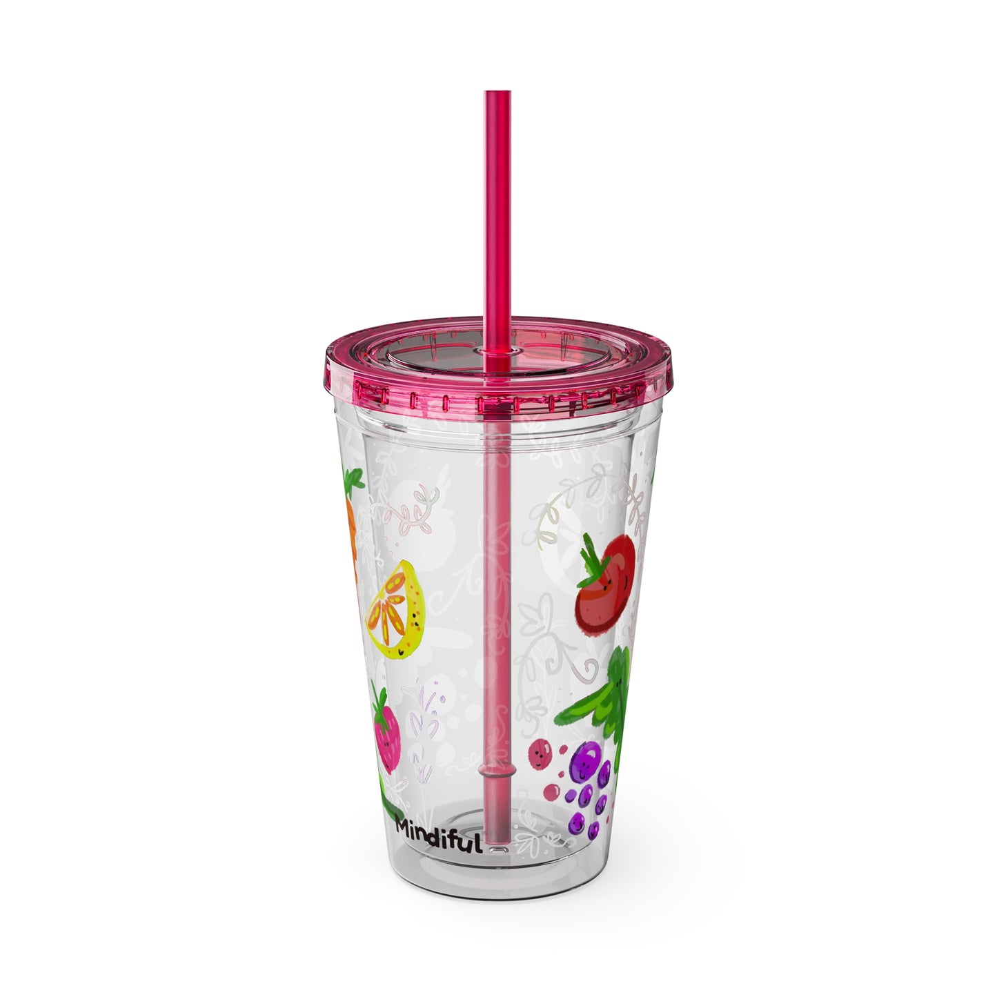 Silly Sippers BPA FREE ACRYLIC Tumbler with Straw, 16oz - Happy Fruit and Veg