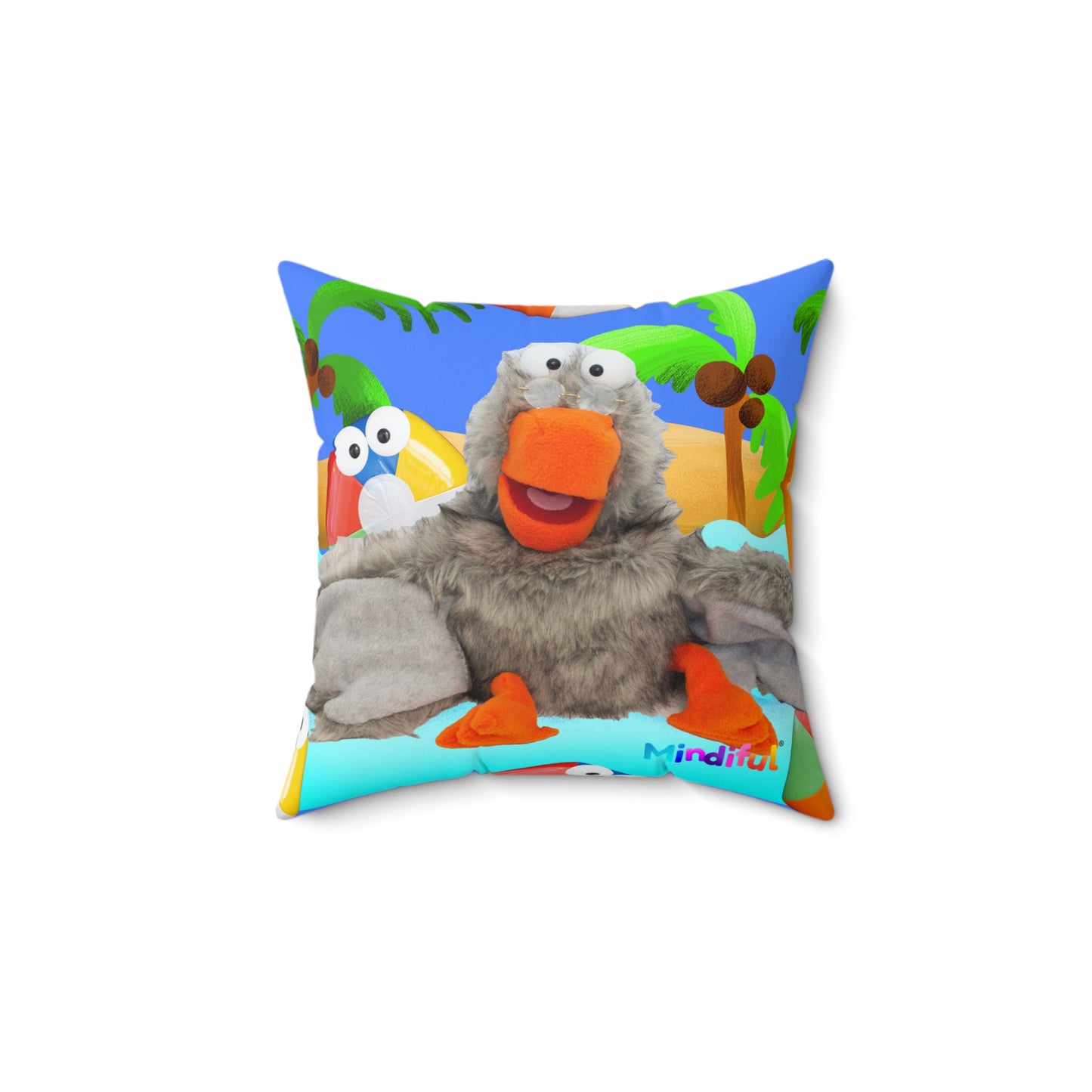 Mindiful® "Grey Bird Beach Day" Square Pillow