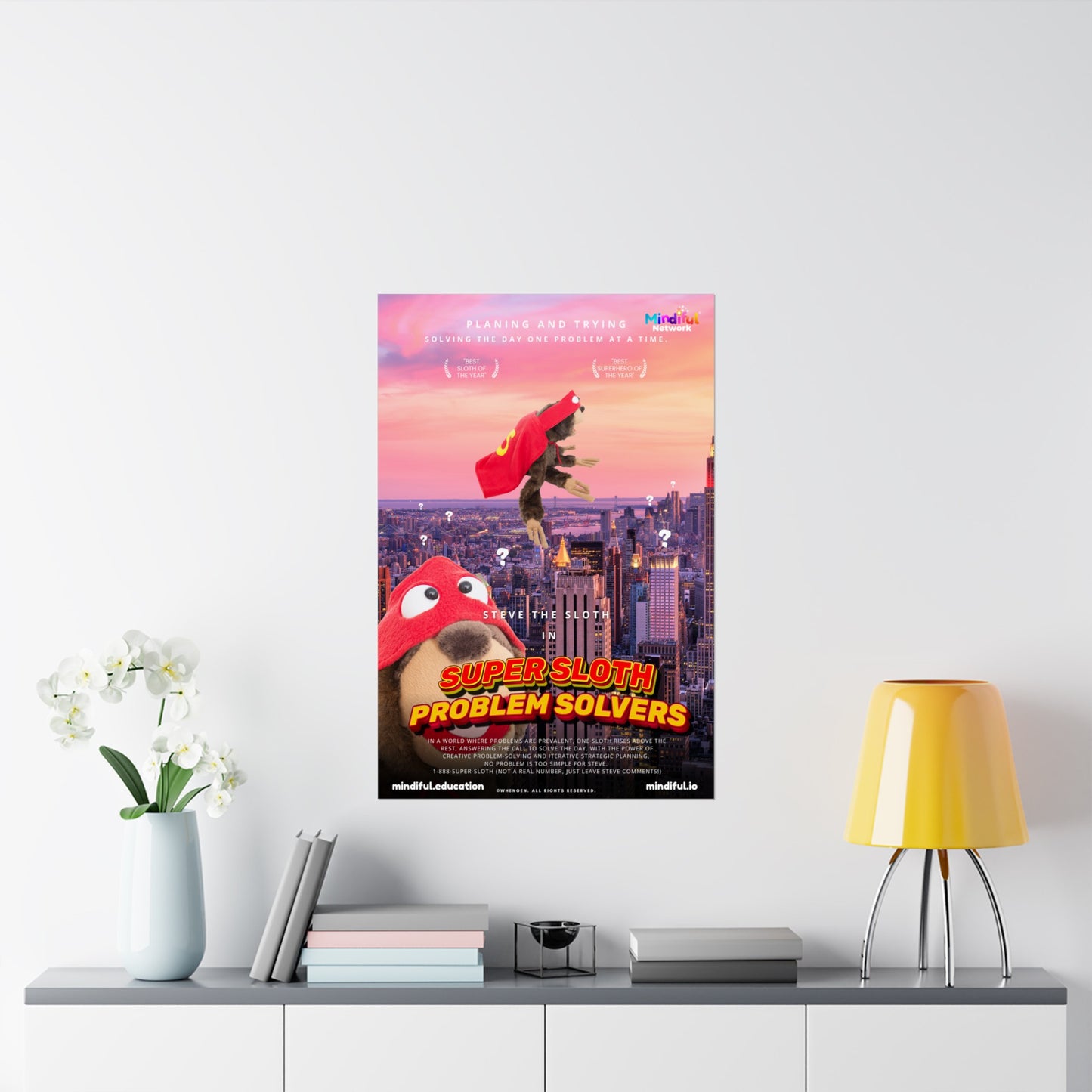 Mindiful® "Super Sloth Problem Solvers Cityscape Movie" Matte Vertical Poster