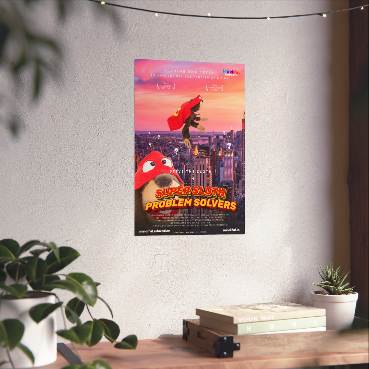 Mindiful® "Super Sloth Problem Solvers Cityscape Movie" Matte Vertical Poster