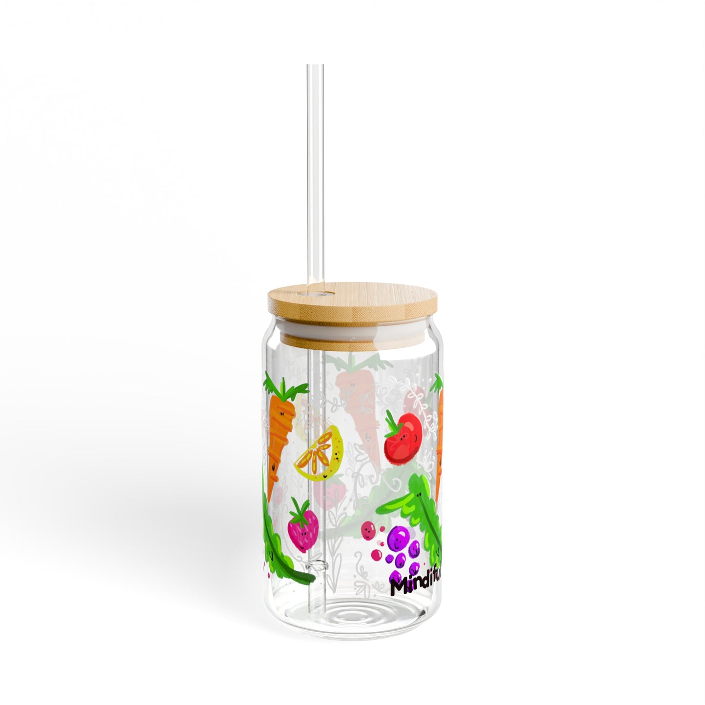 Silly Sippers GLASS with or w/o Straw, 16oz - Happy Fruit and Veg