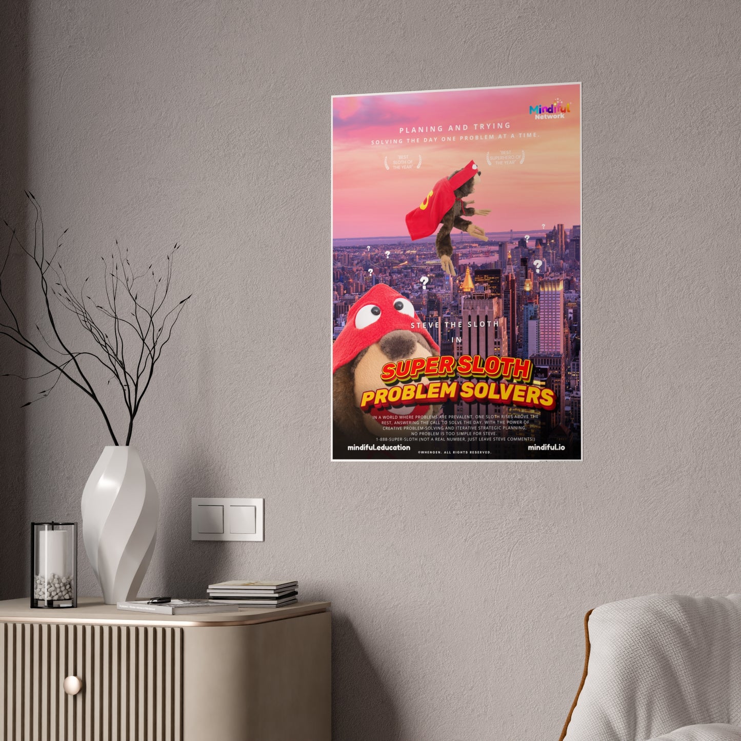 Mindiful® "Super Sloth Problem Solvers Cityscape Movie" GLOSSY Poster