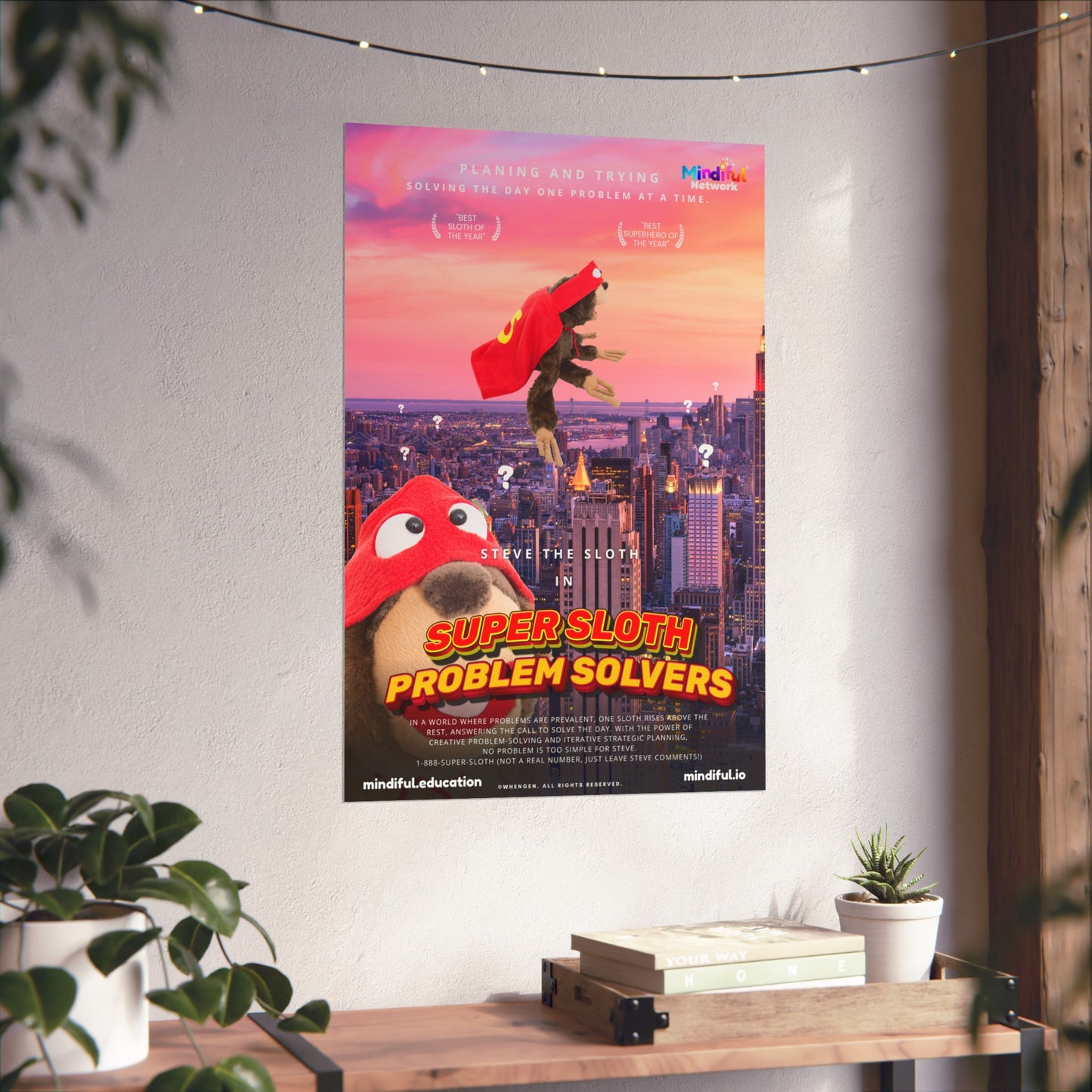 Mindiful® "Super Sloth Problem Solvers Cityscape Movie" Matte Vertical Poster