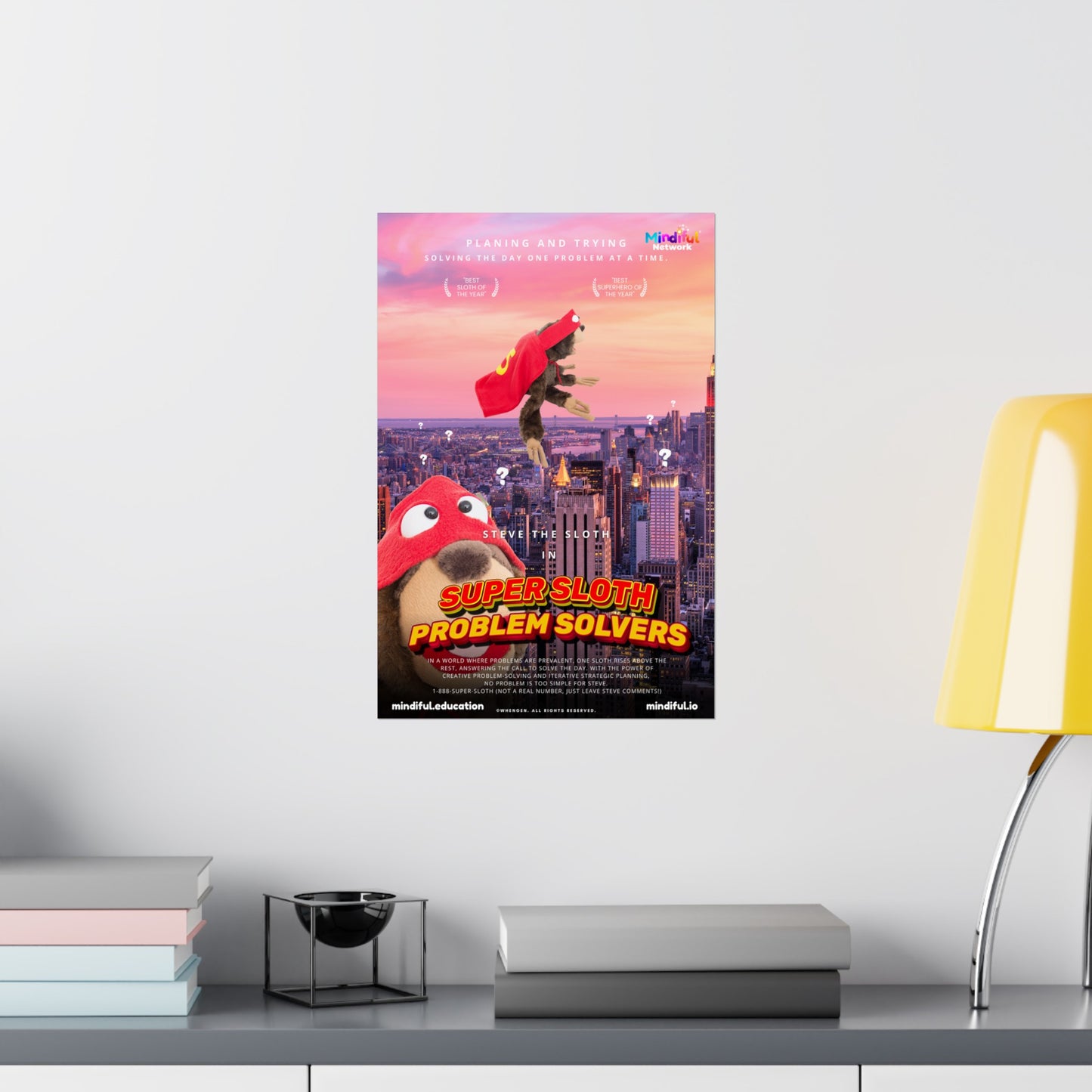 Mindiful® "Super Sloth Problem Solvers Cityscape Movie" Matte Vertical Poster