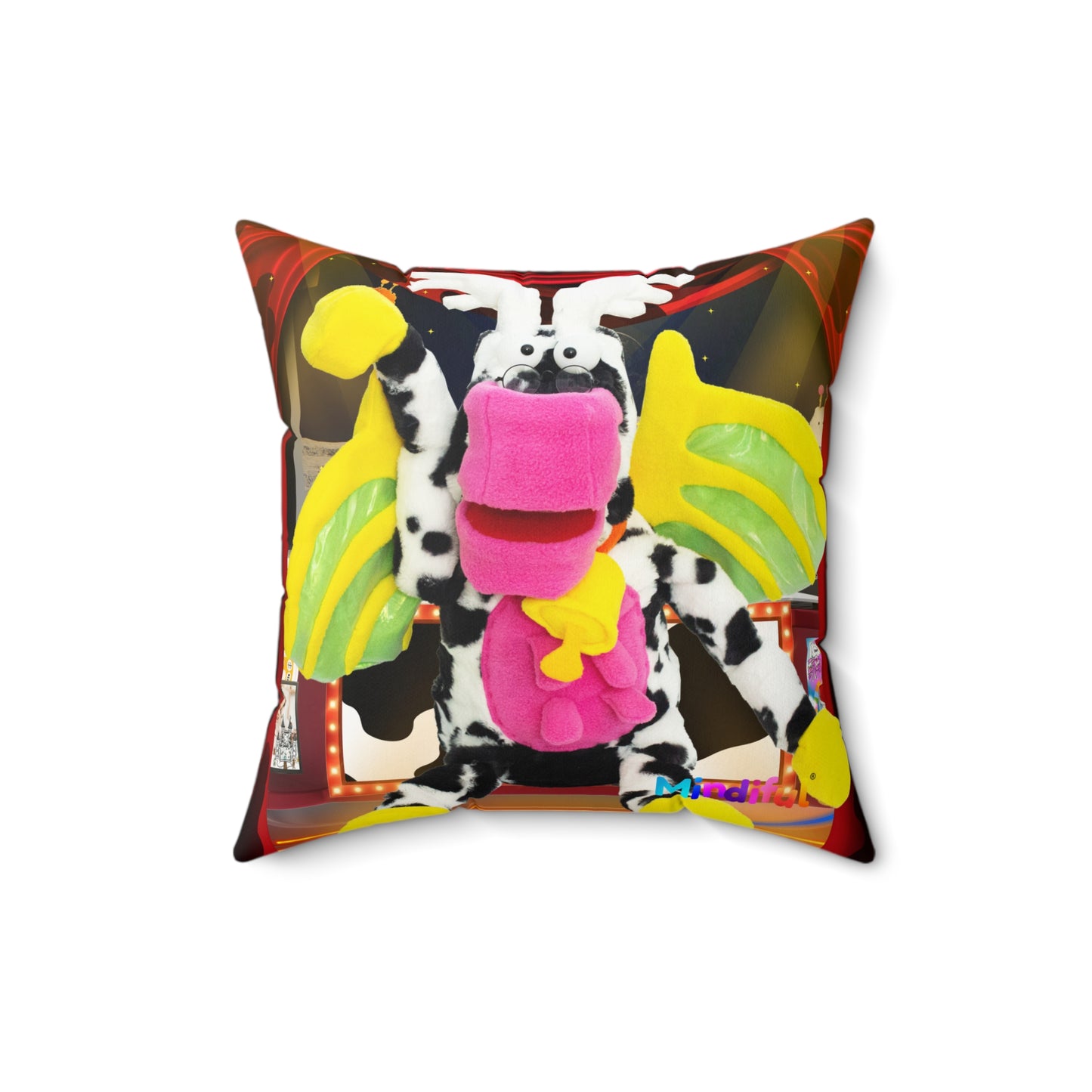 Mindiful® Cow Dragon "The Moon Show Showtime" Square Pillow