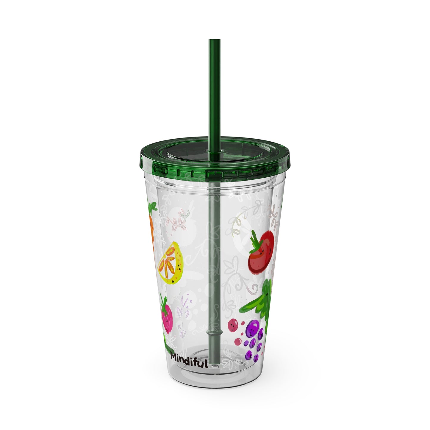 Silly Sippers BPA FREE ACRYLIC Tumbler with Straw, 16oz - Happy Fruit and Veg