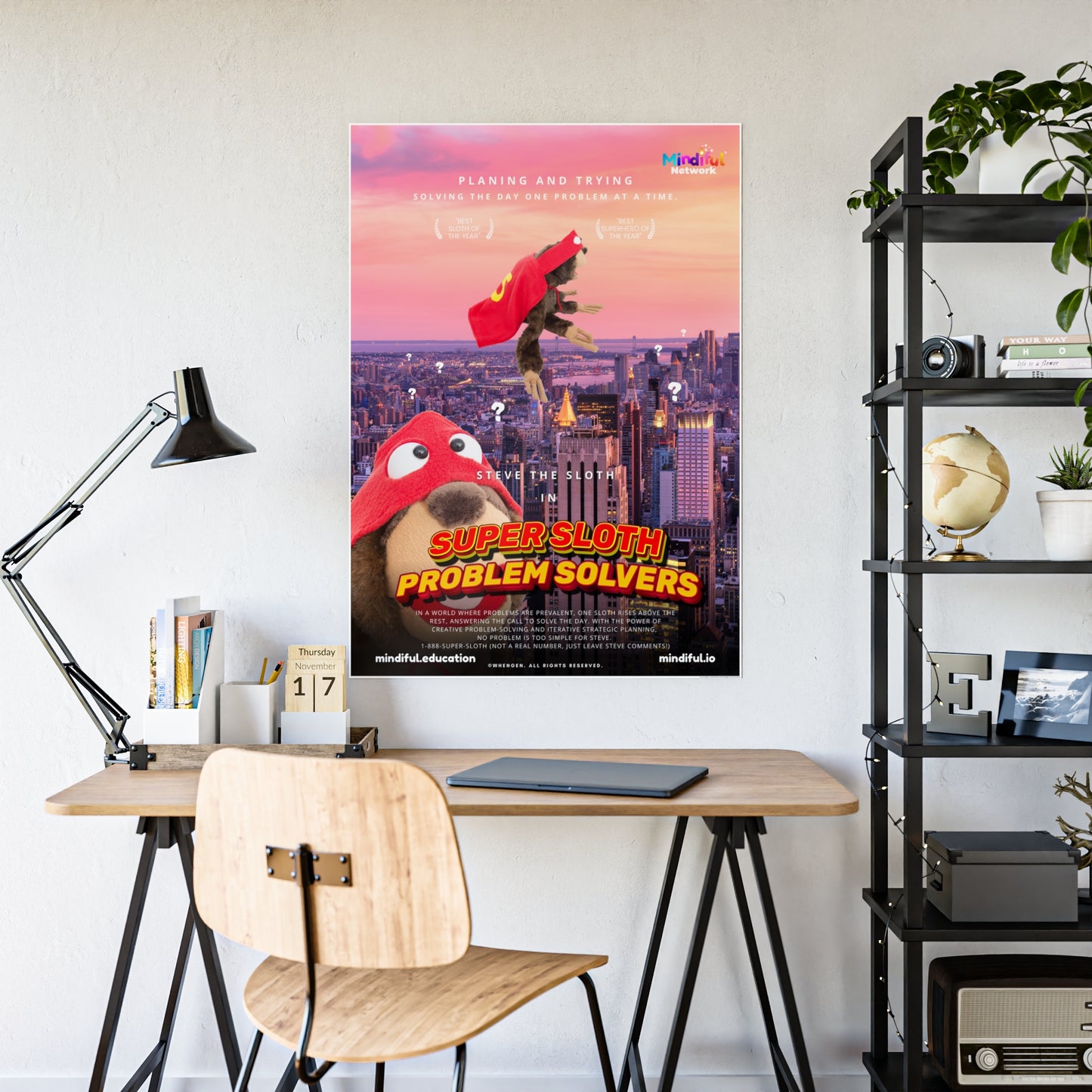 Mindiful® "Super Sloth Problem Solvers Cityscape Movie" GLOSSY Poster