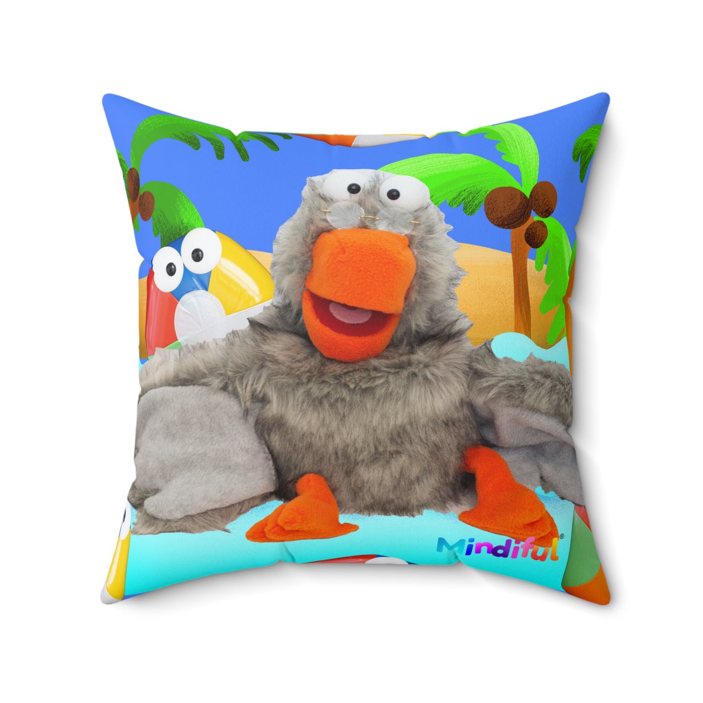 Mindiful® "Grey Bird Beach Day" Square Pillow