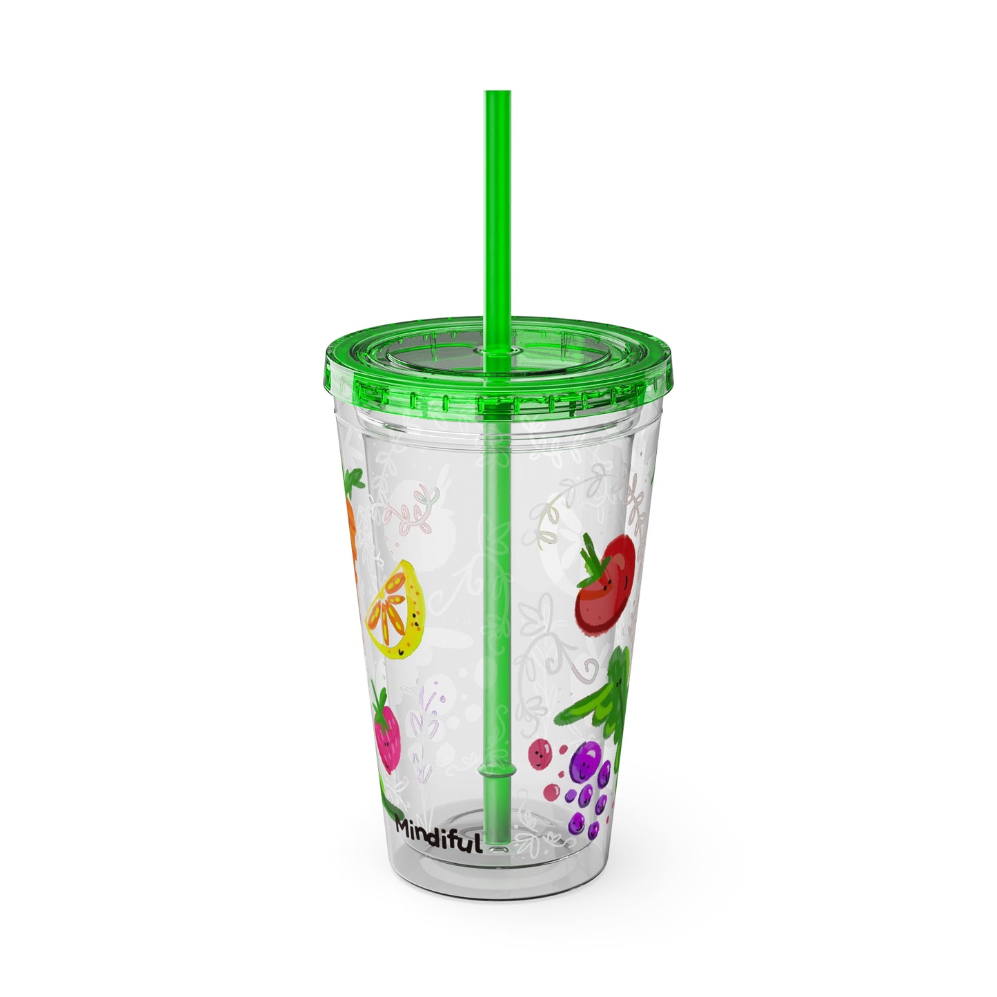 Silly Sippers BPA FREE ACRYLIC Tumbler with Straw, 16oz - Happy Fruit and Veg