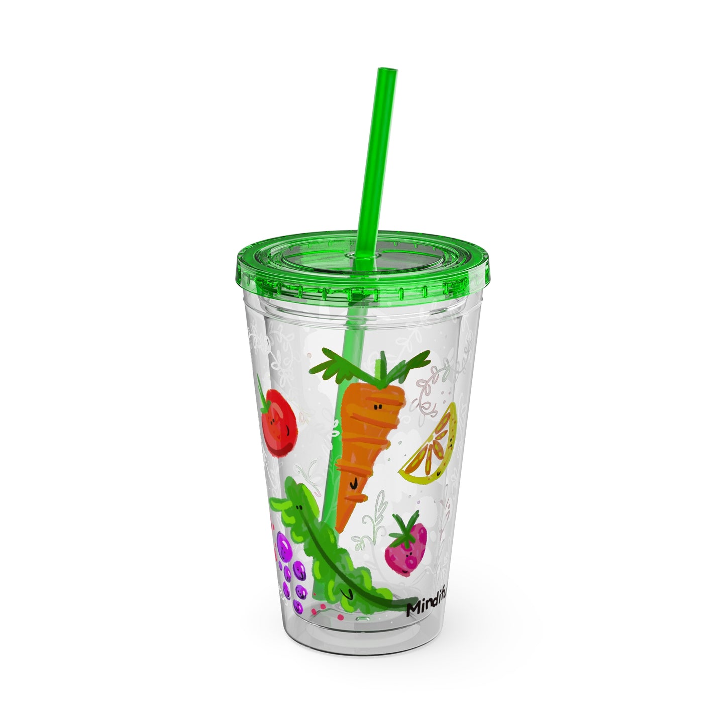 Silly Sippers BPA FREE ACRYLIC Tumbler with Straw, 16oz - Happy Fruit and Veg