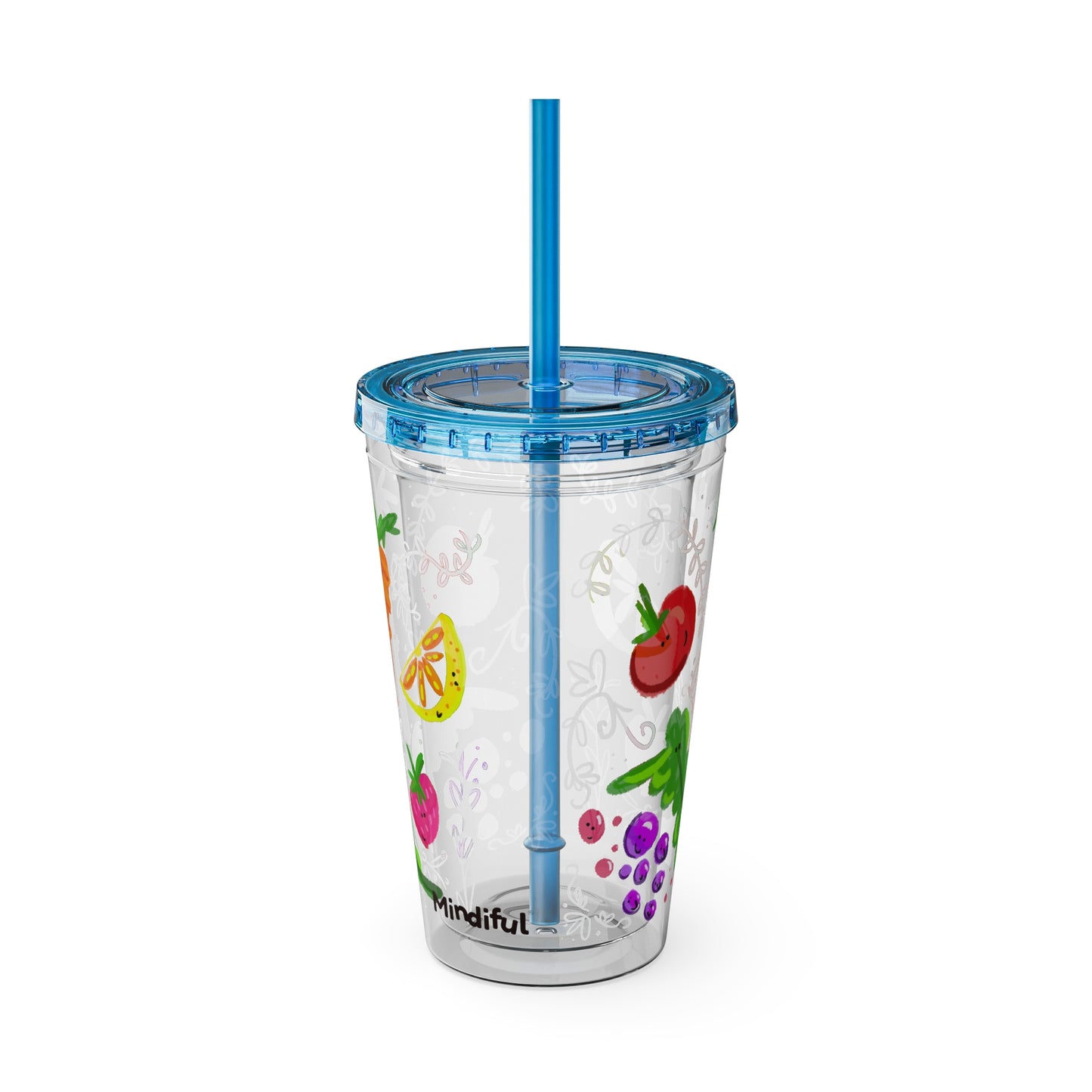 Silly Sippers BPA FREE ACRYLIC Tumbler with Straw, 16oz - Happy Fruit and Veg