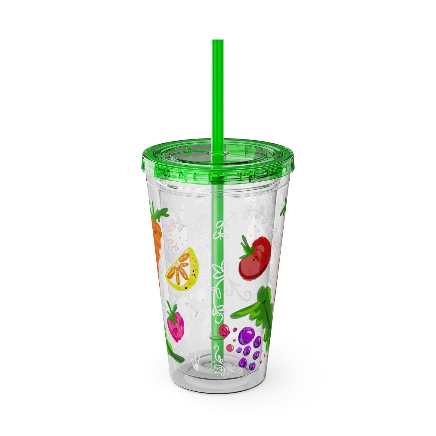 Silly Sippers BPA FREE ACRYLIC Tumbler with Straw, 16oz - Happy Fruit and Veg