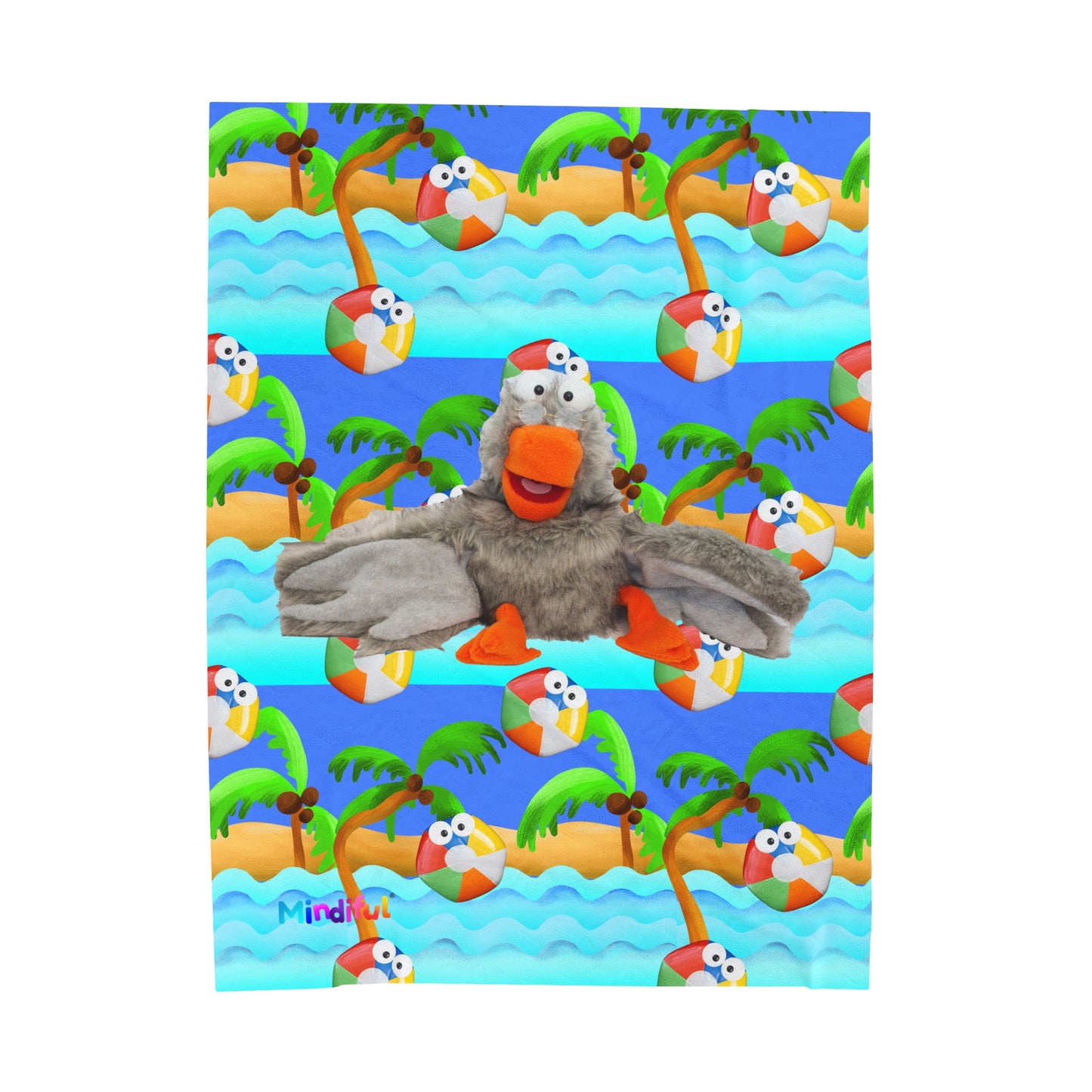 Mindiful® "Grey Bird Beach Day" Velveteen Plush Snuggle Blanket