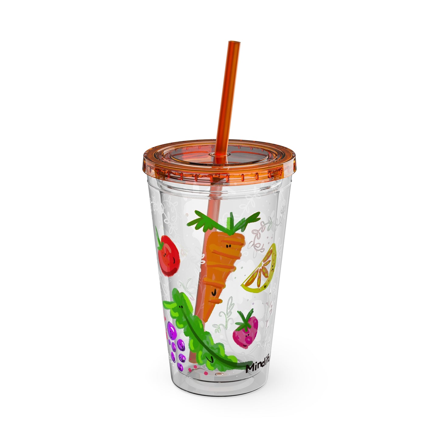 Silly Sippers BPA FREE ACRYLIC Tumbler with Straw, 16oz - Happy Fruit and Veg