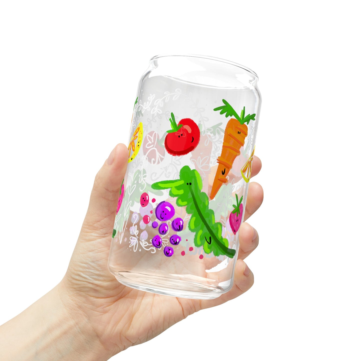 Silly Sippers GLASS with or w/o Straw, 16oz - Happy Fruit and Veg