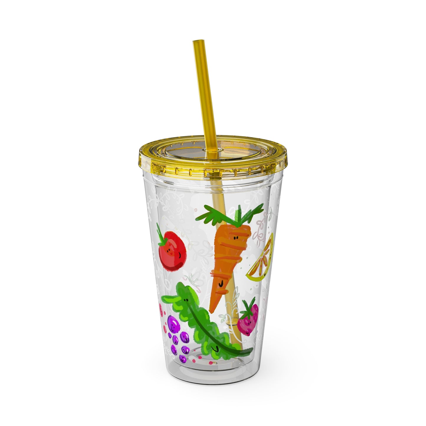 Silly Sippers BPA FREE ACRYLIC Tumbler with Straw, 16oz - Happy Fruit and Veg