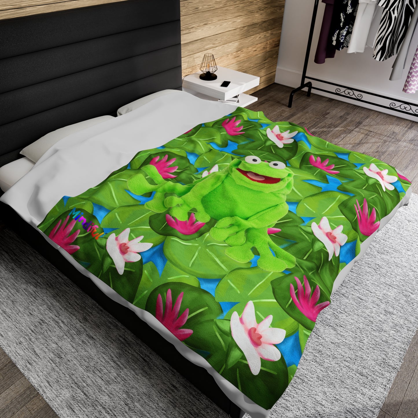 Mindiful® "Lily Pad Puddles" Velveteen Plush Snuggle Blanket