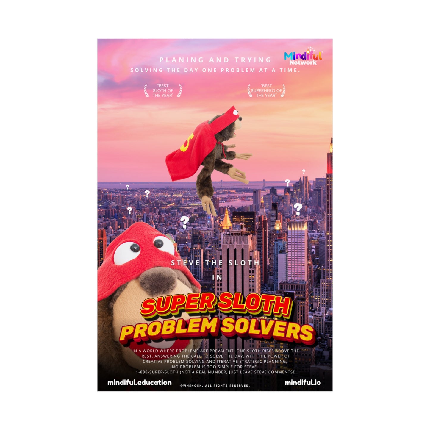 Mindiful® "Super Sloth Problem Solvers Cityscape Movie" Matte Vertical Poster