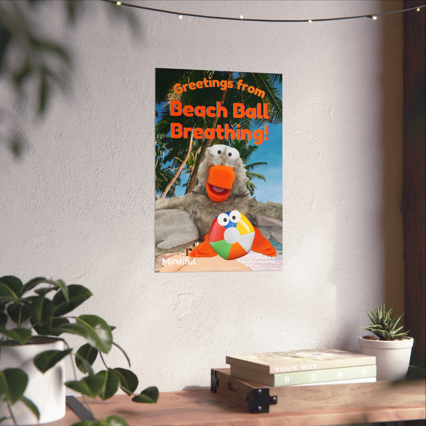 Mindiful® "Greetings from Beach Ball Breathing" Grey Bird Matte Vertical Poster