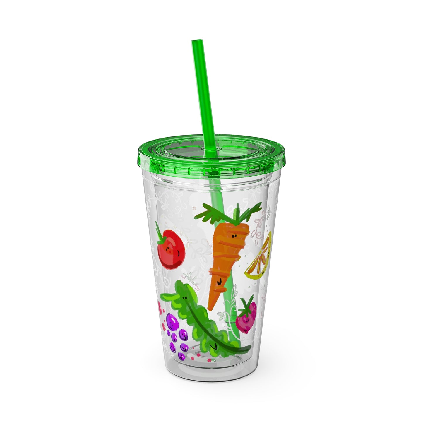 Silly Sippers BPA FREE ACRYLIC Tumbler with Straw, 16oz - Happy Fruit and Veg