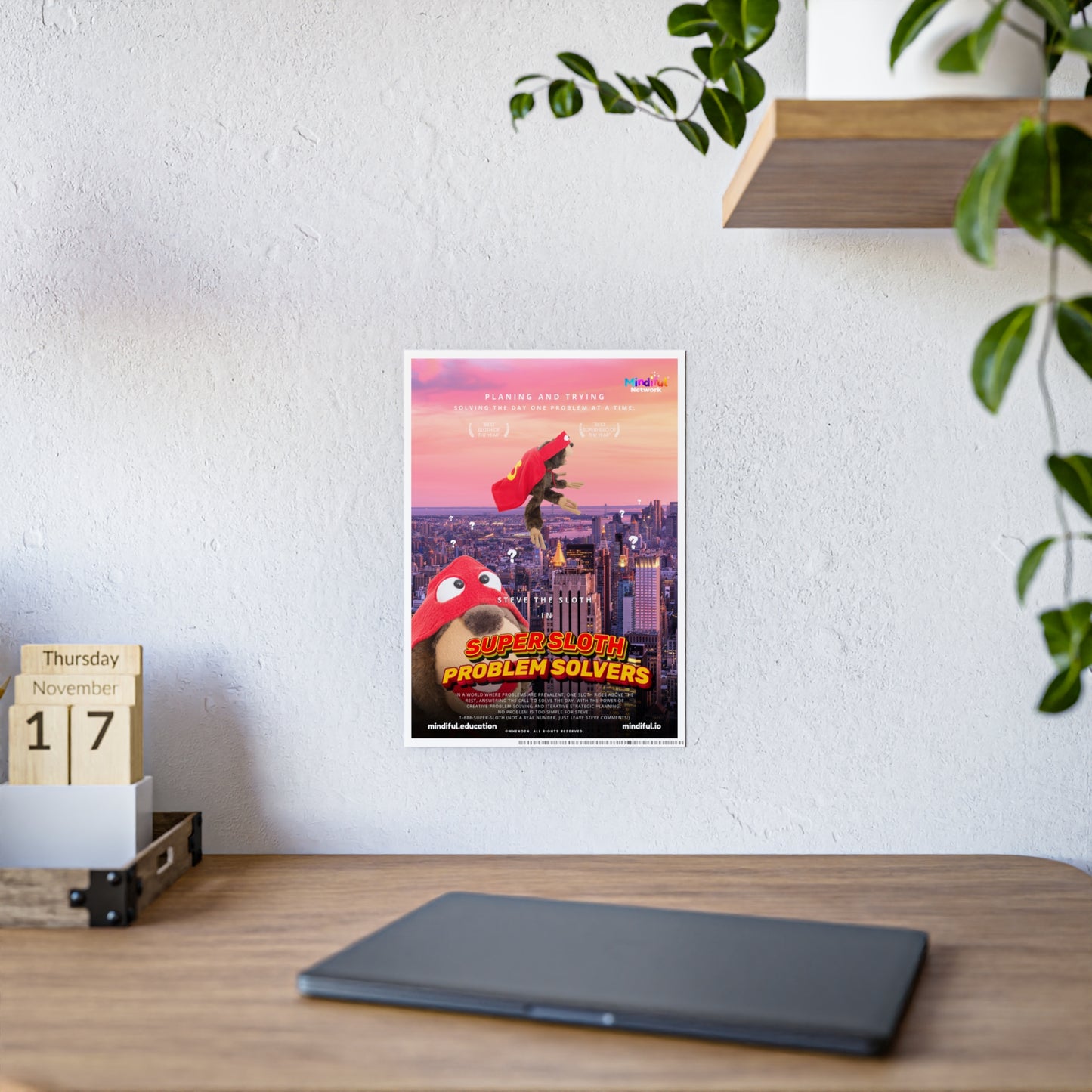 Mindiful® "Super Sloth Problem Solvers Cityscape Movie" GLOSSY Poster