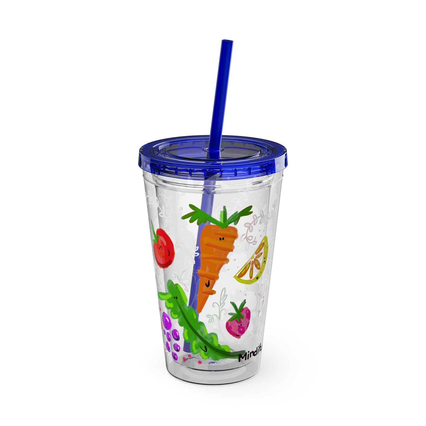 Silly Sippers BPA FREE ACRYLIC Tumbler with Straw, 16oz - Happy Fruit and Veg