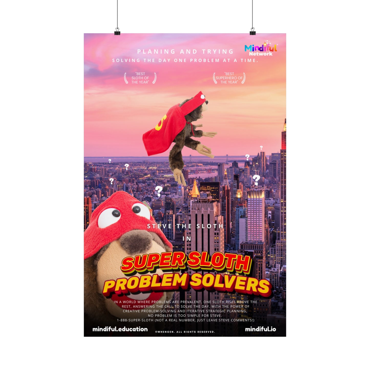 Mindiful® "Super Sloth Problem Solvers Cityscape Movie" Matte Vertical Poster