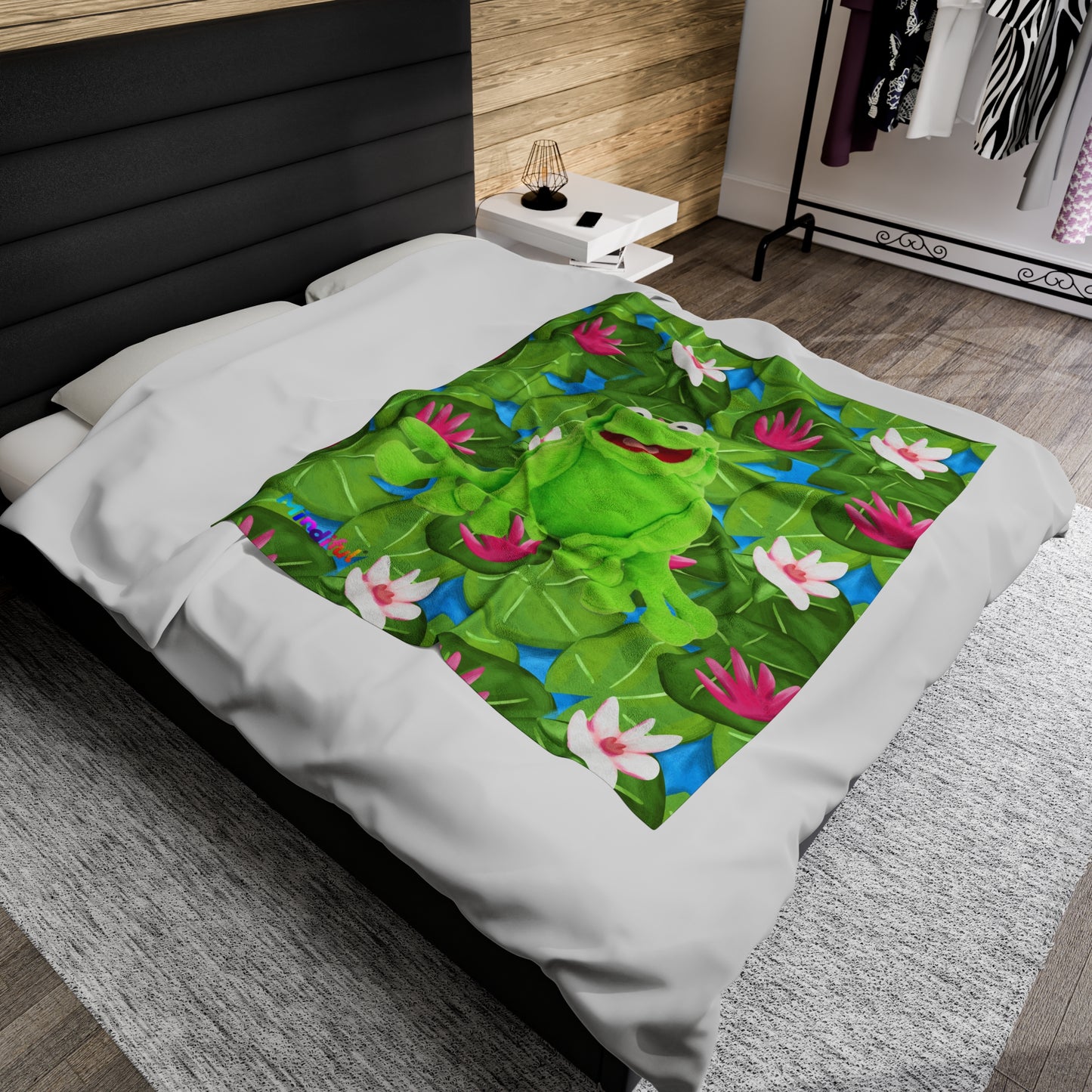 Mindiful® "Lily Pad Puddles" Velveteen Plush Snuggle Blanket