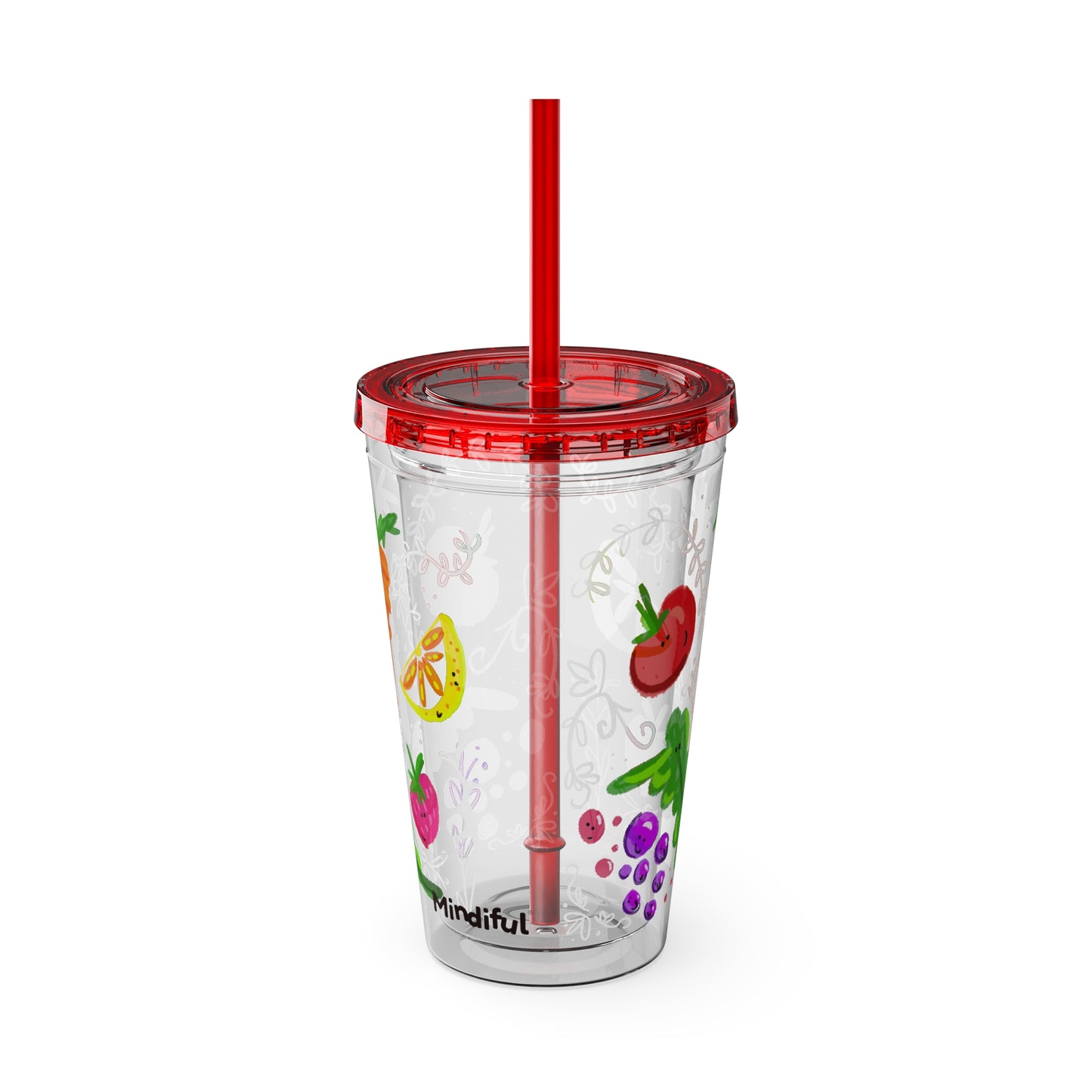 Silly Sippers BPA FREE ACRYLIC Tumbler with Straw, 16oz - Happy Fruit and Veg