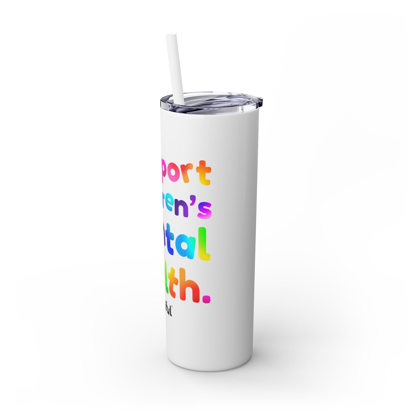 Mindiful® "I Support Children's Mental Health" Tumbler White Rainbow Pop with Straw, 20oz